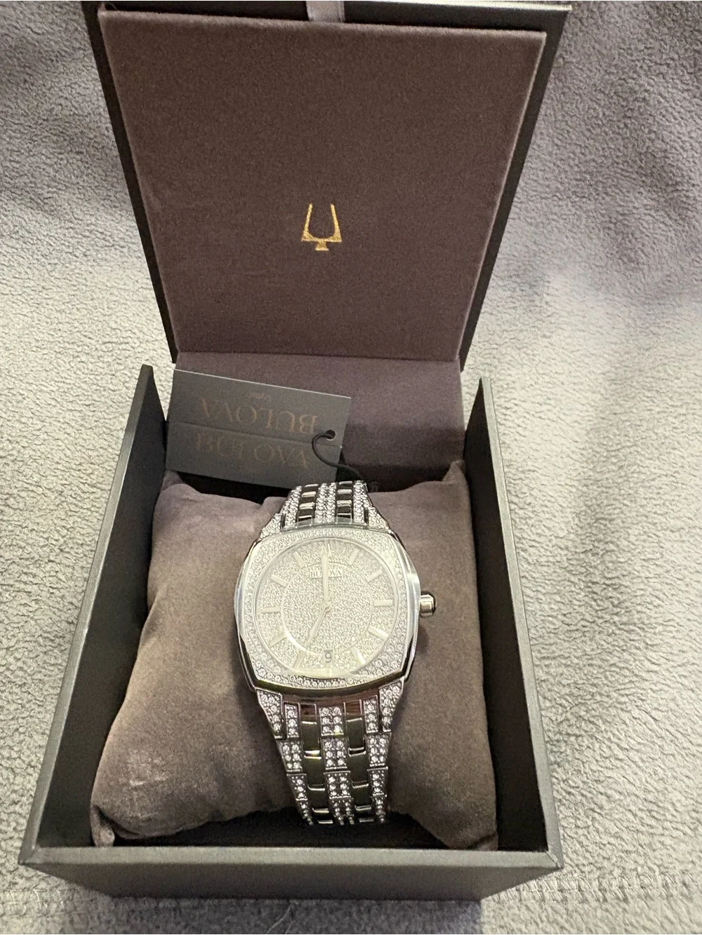 Bulova Silver Men's Pavé Crystal Bracelet Watch